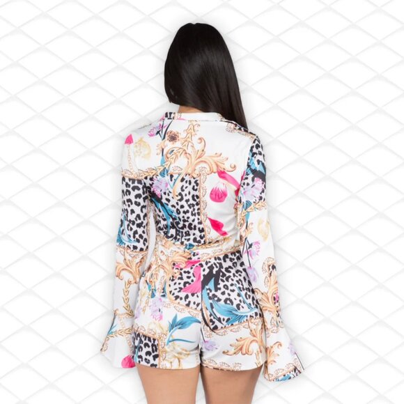 Lux Print w/Ruffle Sleeve Romper - Picture 4 of 5